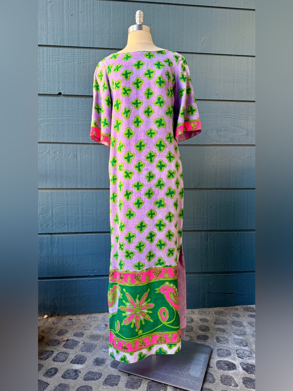 Vintage 70s Hawaiian Tiki Cocktail Linen Maxi Dress 🌴🌈🩷✨🌴 fabulous vintage gold